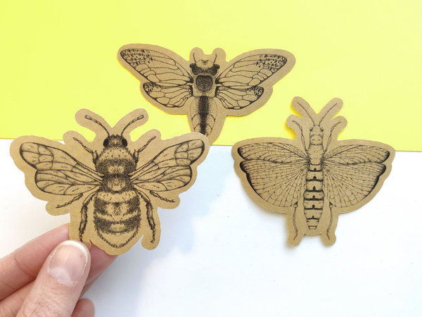Sticker Set auf Kraftpapier - Insekten Trio (3 Sticker)